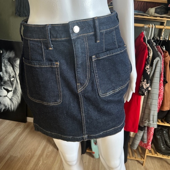 New True Religion Dark Denim Skirt with Leather Patch - Picture 1 of 5